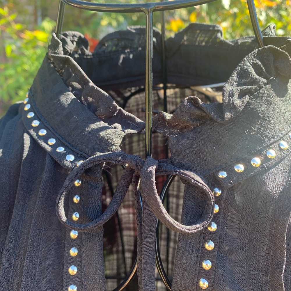 Free Generation ruffle front pirate black chiffon style sheer blouse top - Picture 3 of 15